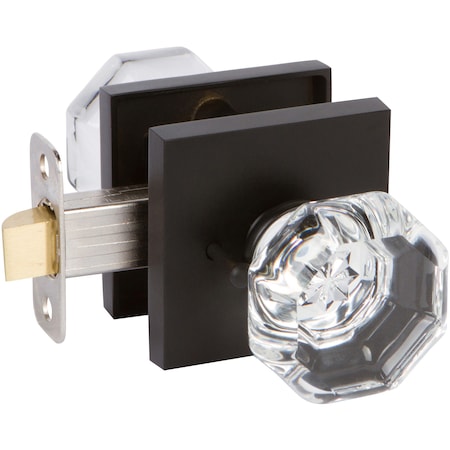 Delaney Hardware Crystal Black Bed/Bath Door Knob with Modern Square Rosette BV925-715